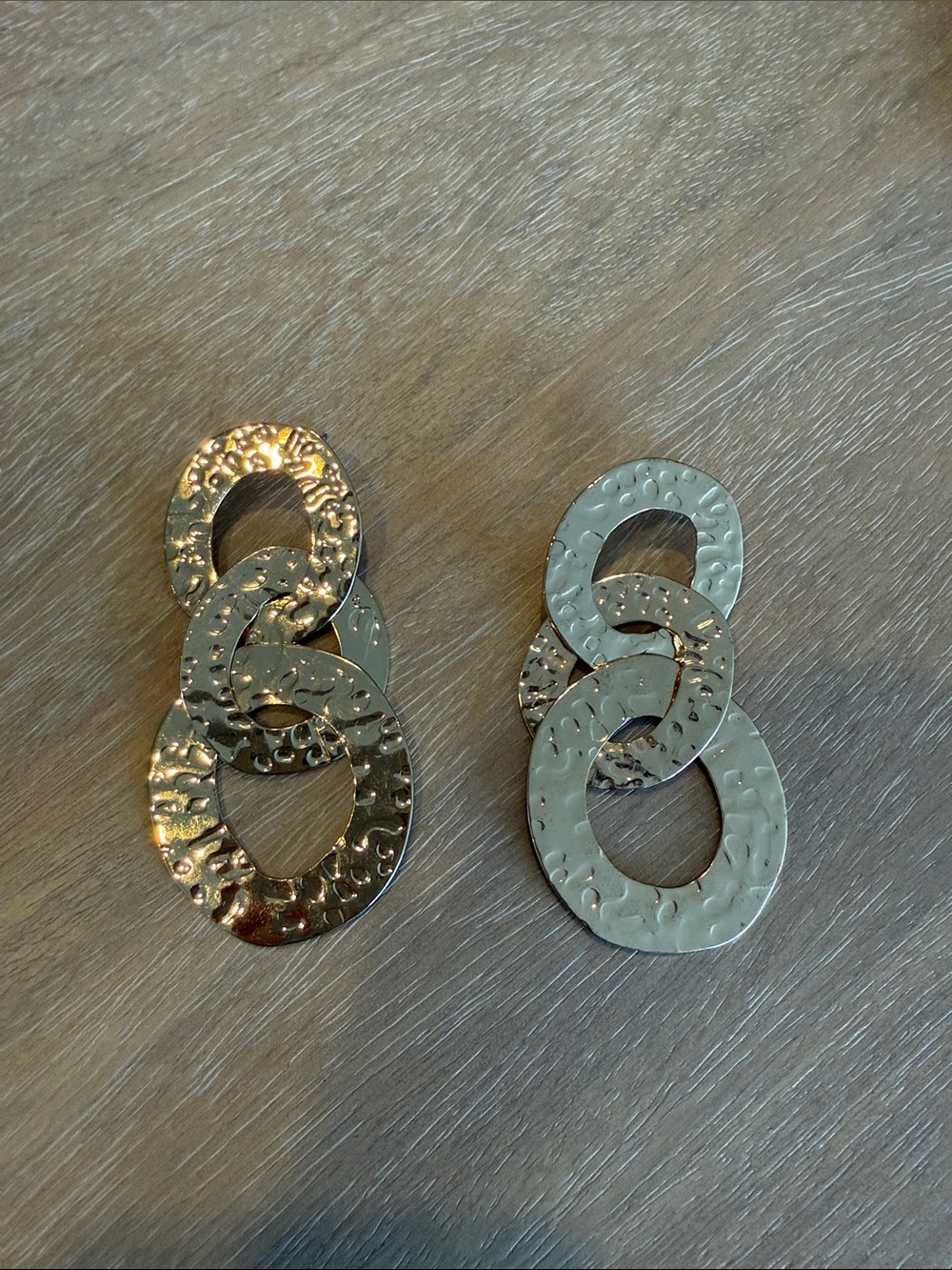 Hammered Linked Drop Earrings - Gold Tone